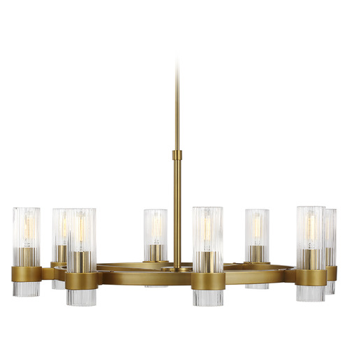 Chapman & Myers 8 Light Geneva Burnished Brass Chandelier with Rippled Glass Shades