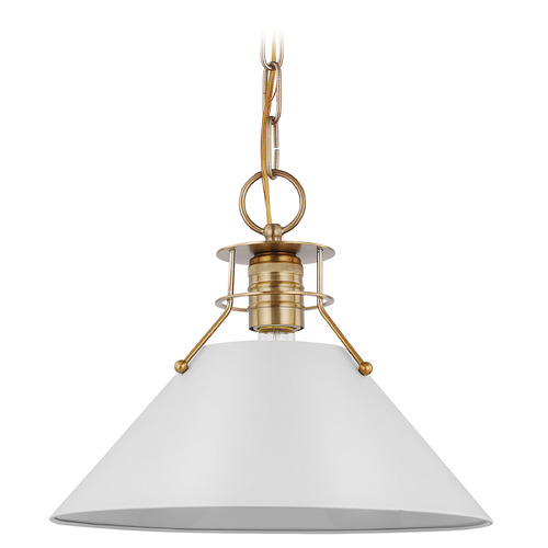 Outpost Medium Pendant in Burnished Brass & White by Nuvo Lighting
