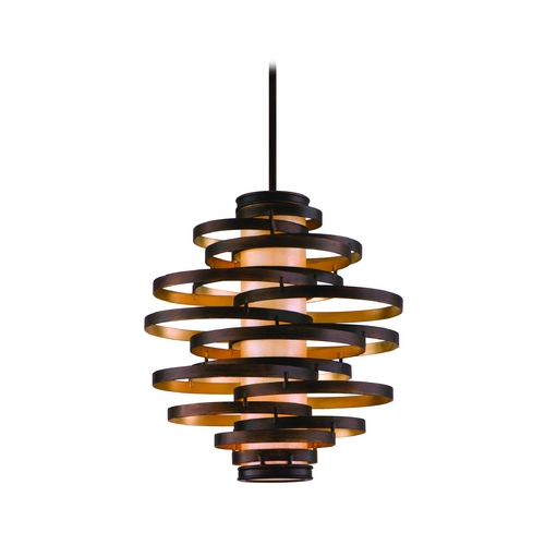 Modern Pendant in Bronze & Gold Leaf by Corbett Lighting