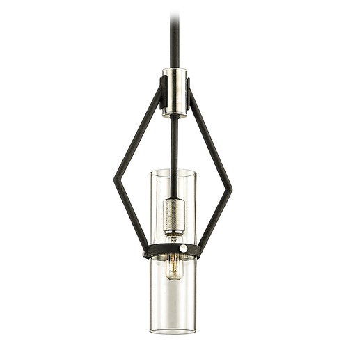 Troy Lighting Troy Lighting Raef Textured Black & Polish Nickel Mini-Pendant Light with Cylindrical Shade F6323