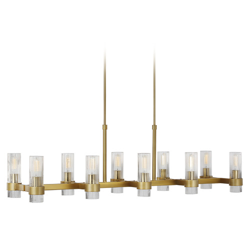 Chapman & Myers 10 Light Geneva Burnished Brass Linear Chandelier with Rippled Glass Shades