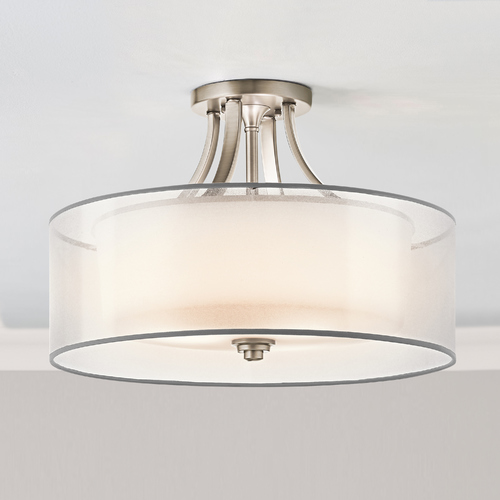 Kichler Lighting Kichler Semi-Flushmount Light with White Glass in Pewter Finish 42387AP