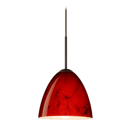 Besa Lighting Modern Pendant Light Red Glass Bronze by Besa Lighting 1JT-4470MA-BR