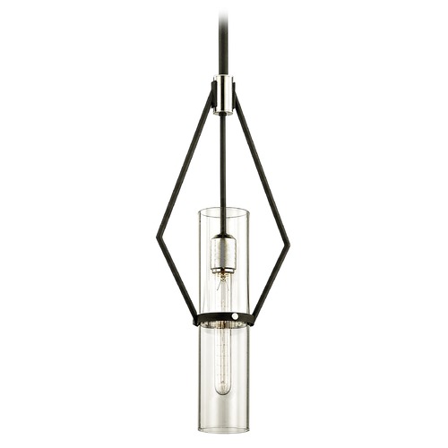 Troy Lighting Troy Lighting Raef Textured Black & Polish Nickel Mini-Pendant Light with Cylindrical Shade F6324
