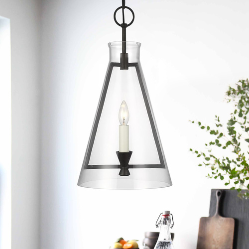 Visual Comfort Studio Collection Chapman & Meyers 11-Inch Keystone Aged Iron Pendant with Conical Clear Glass CP1081AI