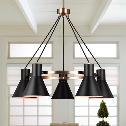 Towner 5-Light Downlight Chandelier in Satin Brass by Generation Lighting