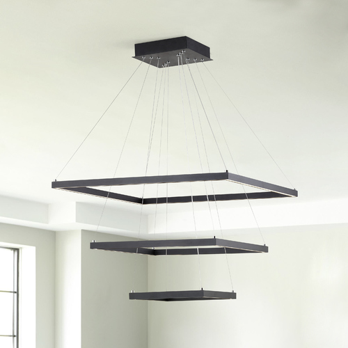 Design Classics Lighting Modern 28-Inch Triple LED Square Pendant Light Black Finish 3400LM 3000K 1948-BK