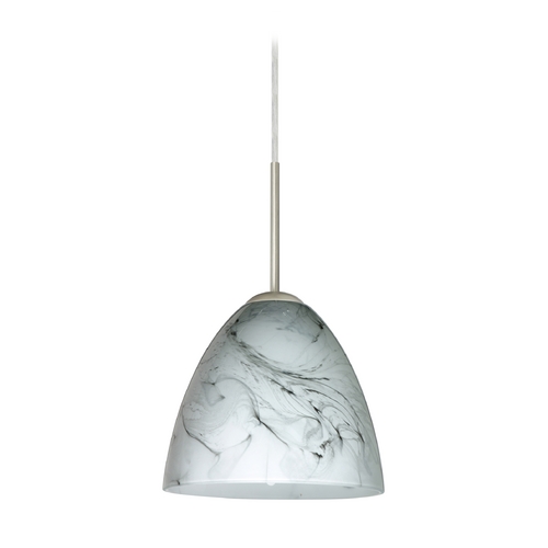 Modern Pendant Light Marble Grigio Glass Satin Nickel by Besa Lighting