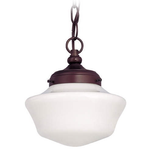 8-Inch Bronze Schoolhouse Mini-Pendant Light with Chain