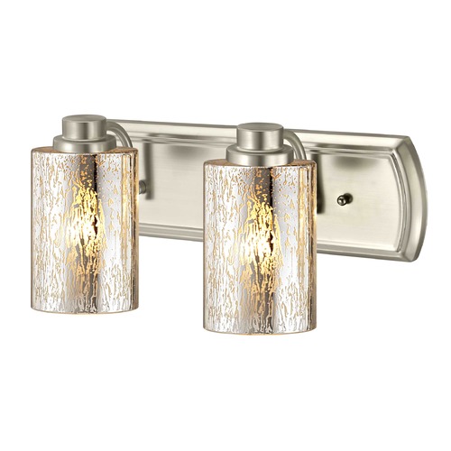 Transitional Mercury Glass 2-Light Bathroom Light in Satin Nickel