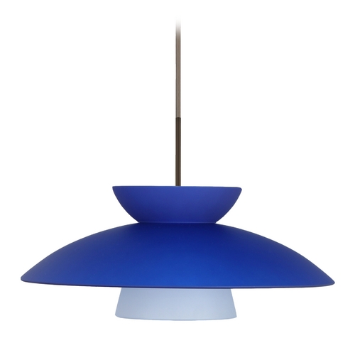 Besa Lighting Modern Pendant Light Blue Glass Bronze by Besa Lighting 1JT-451323-BR