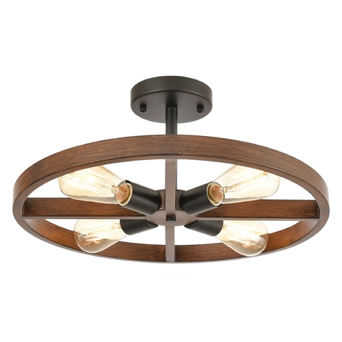 Elk Lighting Elk Lighting Wheeling Matte Black, Dark Oak Semi-Flushmount Light 18384/4