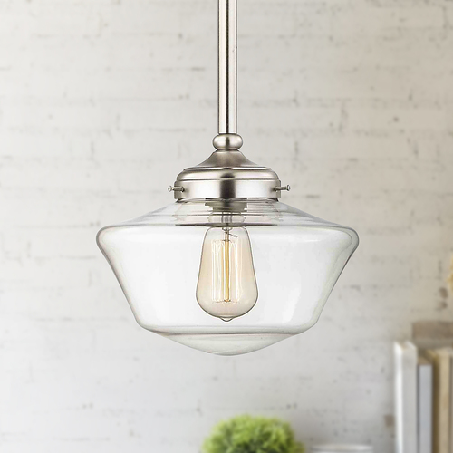 10-Inch Satin Nickel Clear Glass Schoolhouse Mini-Pendant Light