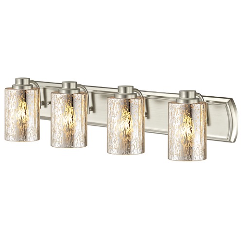 Transitional Mercury Glass 4-Light Bathroom Light in Satin Nickel