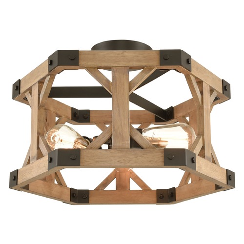 Elk Lighting Elk Lighting Structure Oil Rubbed Bronze, Natural Wood Semi-Flushmount Light 33321/3