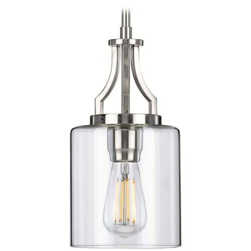 Progress Lighting Lassiter Brushed Nickel Mini-Pendant Light with Cylindrical Shade