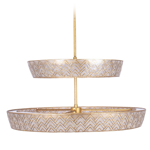 Kalco Lighting Geo Oxidized Gold Leaf LED Pendant Light with Drum Shade