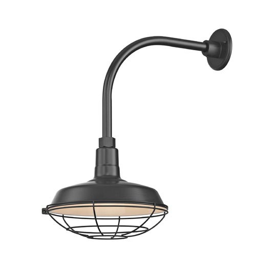 Recesso Lighting by Dolan Designs Black Gooseneck Barn Light with 12-Inch Caged Shade BL-ARML-BLK/BL-SH12-BLK/BL-CG12-BLK