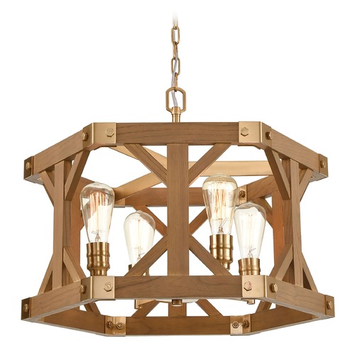 Elk Lighting Elk Lighting Structure Satin Brass, Medium Oak Chandelier 33323/4