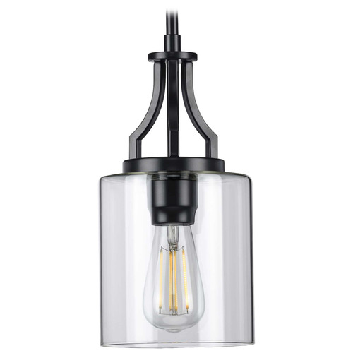 Progress Lighting Lassiter Matte Black Mini-Pendant Light with Cylindrical Shade