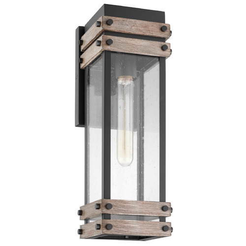 Homestead Medium Wall Lantern in Matte Black & Wood by Nuvo Lighting