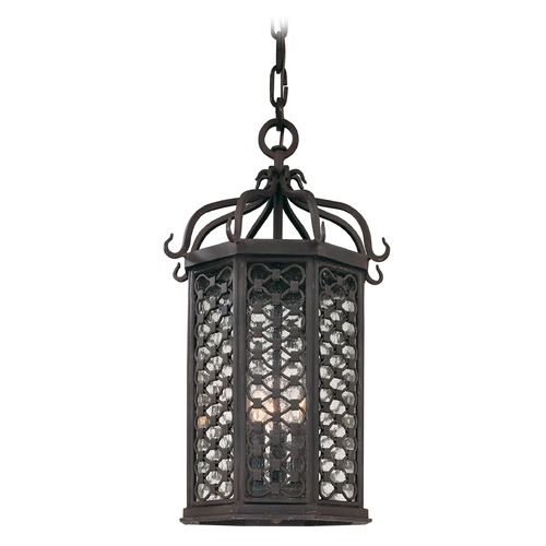 Troy Lighting Outdoor Hanging Light with Clear Glass in Old Iron Finish F2377OI