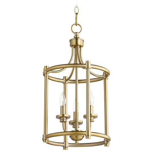 Quorum Lighting Rossington 3-Light Open-Cage Lantern Pendant in Aged Brass 6822-3-80