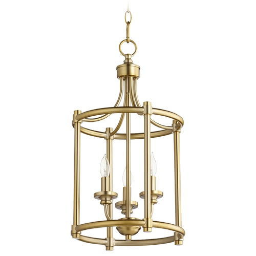 Rossington 3-Light Open-Cage Lantern Pendant in Aged Brass by Quorum Lighting