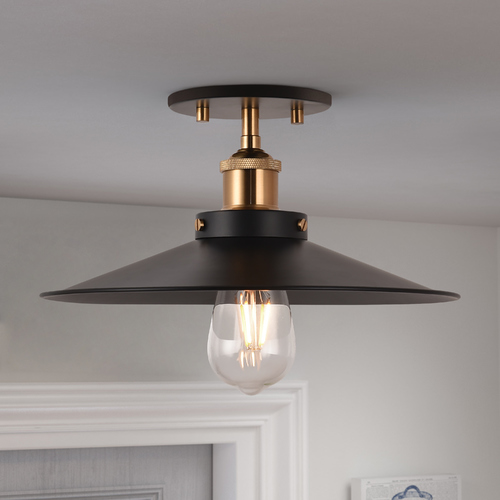 Bulstrodes Workshop Aged Gold & Black Semi-Flush Mount by Matteo Lighting