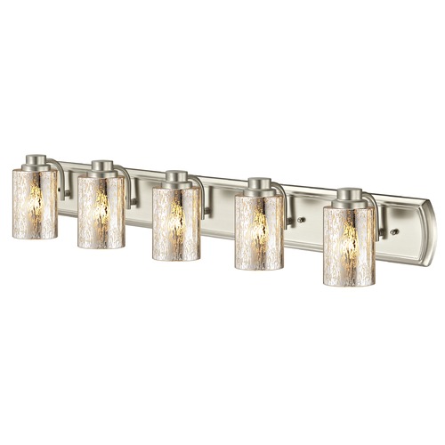 Transitional Mercury Glass 5-Light Bathroom Light in Satin Nickel