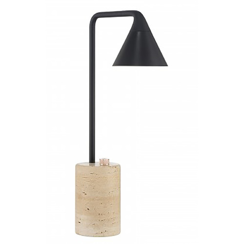 George Kovacs Task Portables Coal Black & Travertine Stone LED Table Lamp with Conical Shade