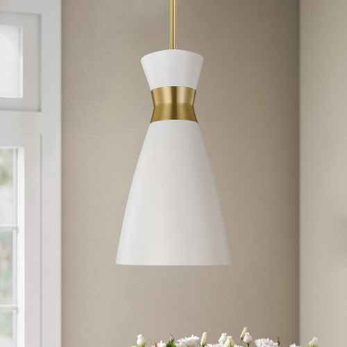 Visual Comfort Studio Collection ED Ellen-DeGeneres Heath Burnished Brass & Matte White Pendant by Visual Comfort Studio EP1221MWTBBS