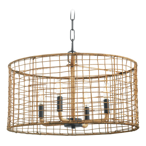 Abaca Matte Black Pendant with Drum Shade by Quorum Lighting