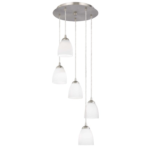 Adjustable Multi-Light Pendant with White Bell Glass and Five Lights