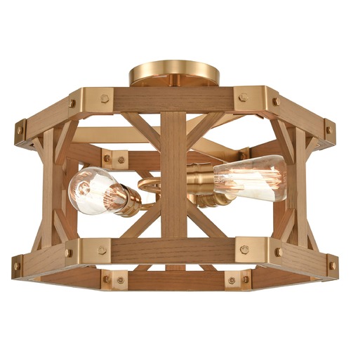 Elk Lighting Elk Lighting Structure Satin Brass, Medium Oak Semi-Flushmount Light 33331/3