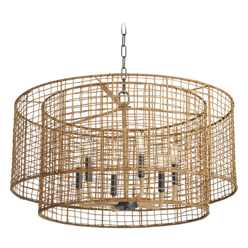 Abaca Matte Black Pendant with Drum Shade by Quorum Lighting