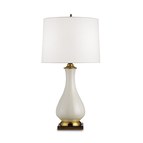 Table Lamp with White Shade in Cream Crackle Finish