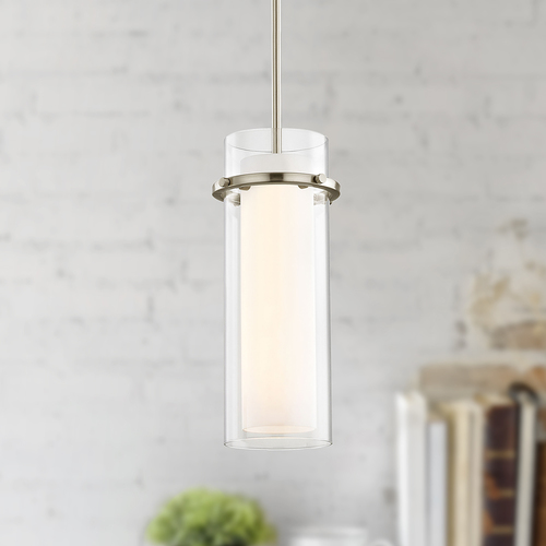 Design Classics Lighting Fab Satin Nickel Mini-Pendant Light with Cylindrical Shade 1718-09