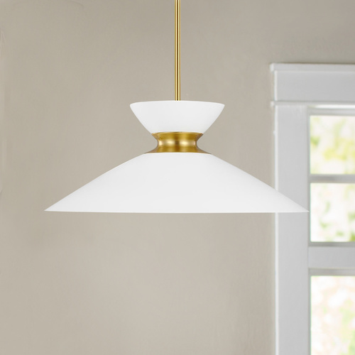 Visual Comfort Studio Collection ED Ellen-DeGeneres Heath 18.50-Inch Burnished Brass & Matte White Pendant by Visual Comfort Studio EP1231MWTBBS