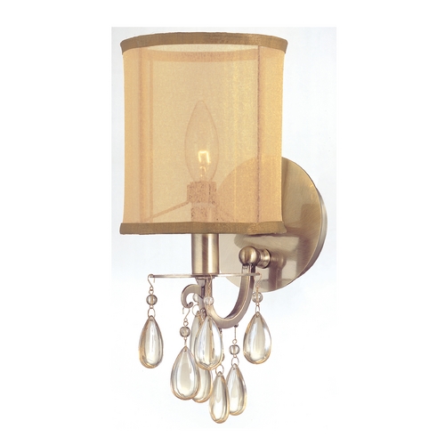 Hampton Crystal Sconce Wall Light with Gold Shade in Antique Brass by Crystorama Lighting