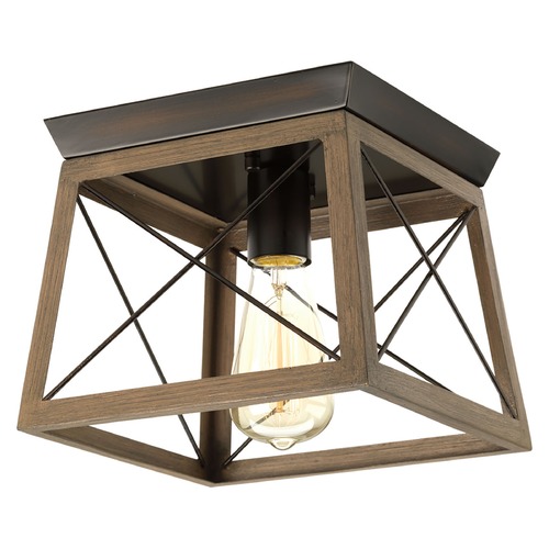 Briarwood Antique Bronze with Faux-Painted Wood Flush Mount by Progress Lighting