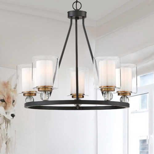 Studio Painted Bronze with Natural Brushed Brass Chandelier by Minka Lavery
