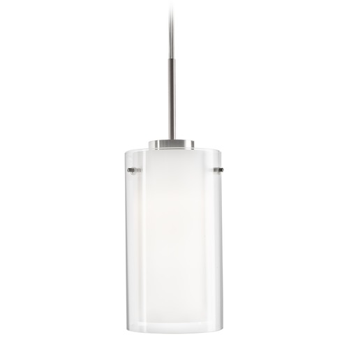 Modern Brushed Nickel LED Mini Pendant with Clear & White Shade 3000K 393LM by Kuzco Lighting