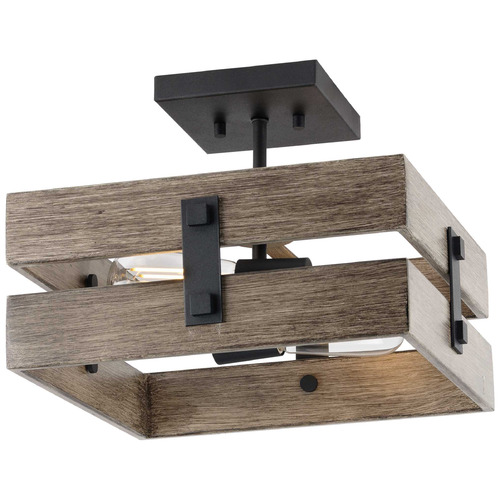 Progress Lighting Hemsworth Textured Black & Aged Oak Semi-Flushmount Light
