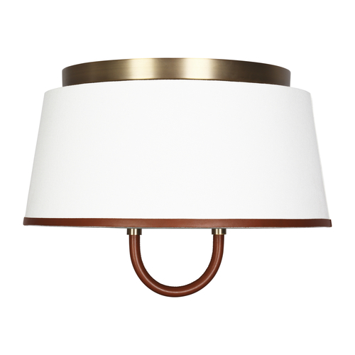 Visual Comfort Studio Collection Lauren Ralph Lauren Katie Time Worn Brass & Saddle Leather Flush Mount by Visual Comfort Studio LF1002TWB