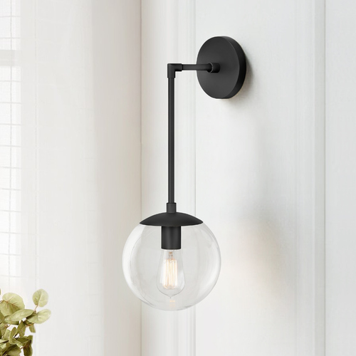 Warby 21.75-Inch Adjustable Sconce in Black with Clear Glass Globe by Hinkley Lighting