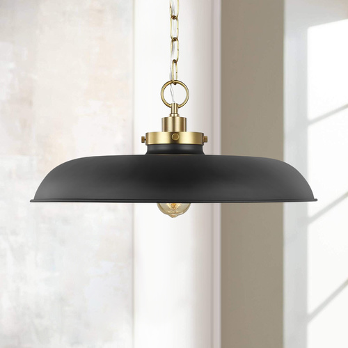 Chapman & Meyers Wellfleet Black & Burnished Brass Shallow Dome Pendant by Visual Comfort Studio
