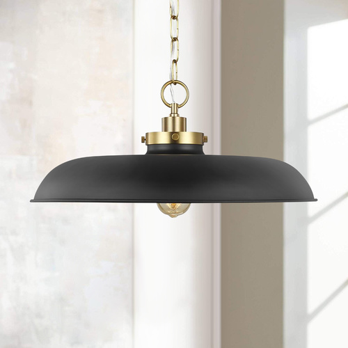 Visual Comfort Studio Collection Chapman & Meyers Wellfleet Black & Burnished Brass Shallow Dome Pendant by Visual Comfort Studio CP1231MBKBBS