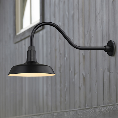 Recesso Lighting by Dolan Designs Black Gooseneck Barn Light with 12-Inch Shade BL-ARMQ-BLK/BL-SH12-BLK