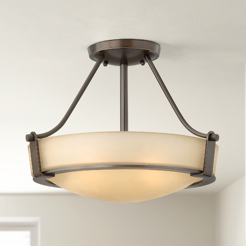 Hinkley Modern Semi-Flushmount Light with Amber Glass in Olde Bronze Finish 3220OB